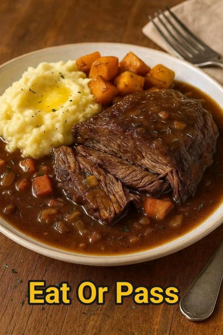 Slow-Cooked Pot Roast with Gravy Over 1761763616456
